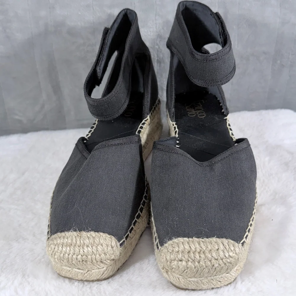 Franco Sarto Black Canvas Espadrille Wedge Sandals Size 9.5